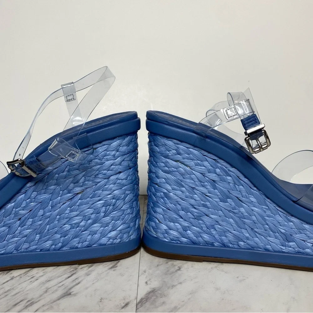 Schutz Caryne Blue Wedge Heel Sandal 10 1/2 B